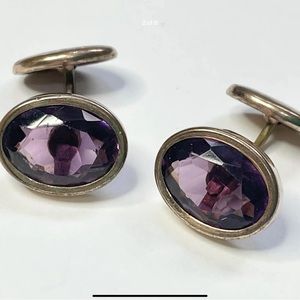 Antique Gold Filled Amethyst Glass Gents Cufflinks